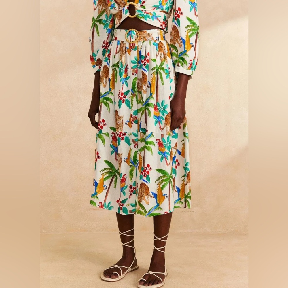 NWT Farm Rio Tropical ParadiSe Midi Skirt Size XL/ Retail $180 - Picture 2 of 3